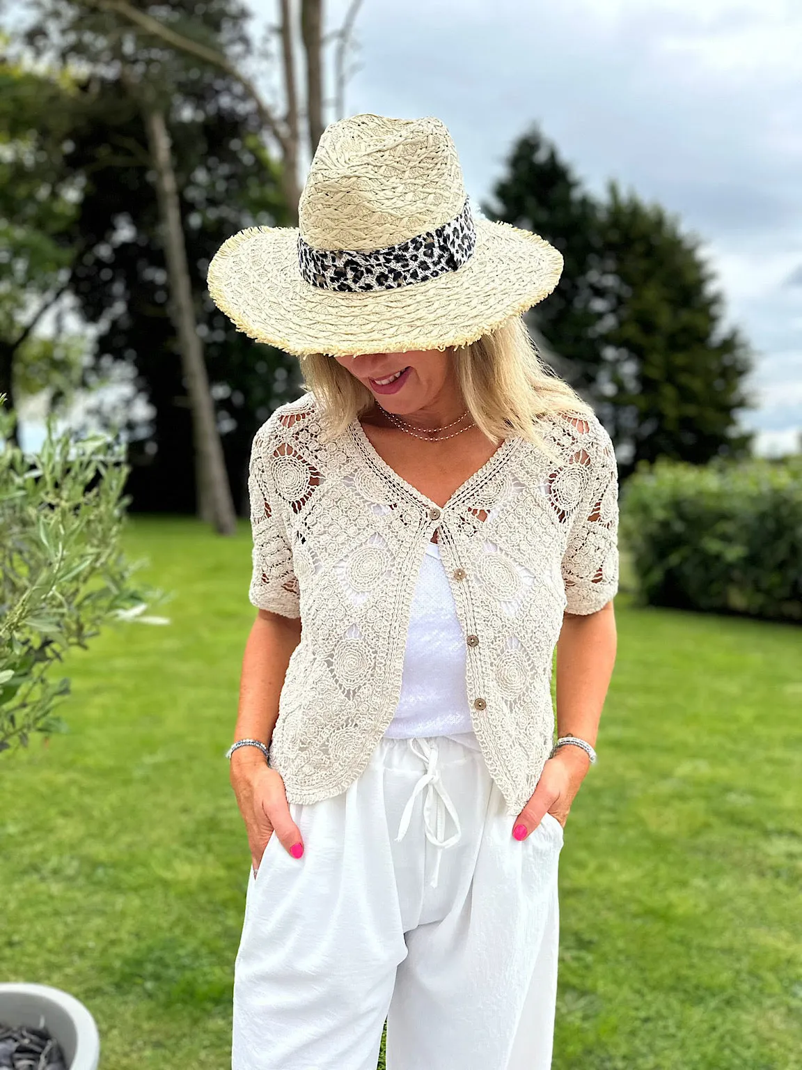 Antique Cream Diamond Crochet Jacket Piper