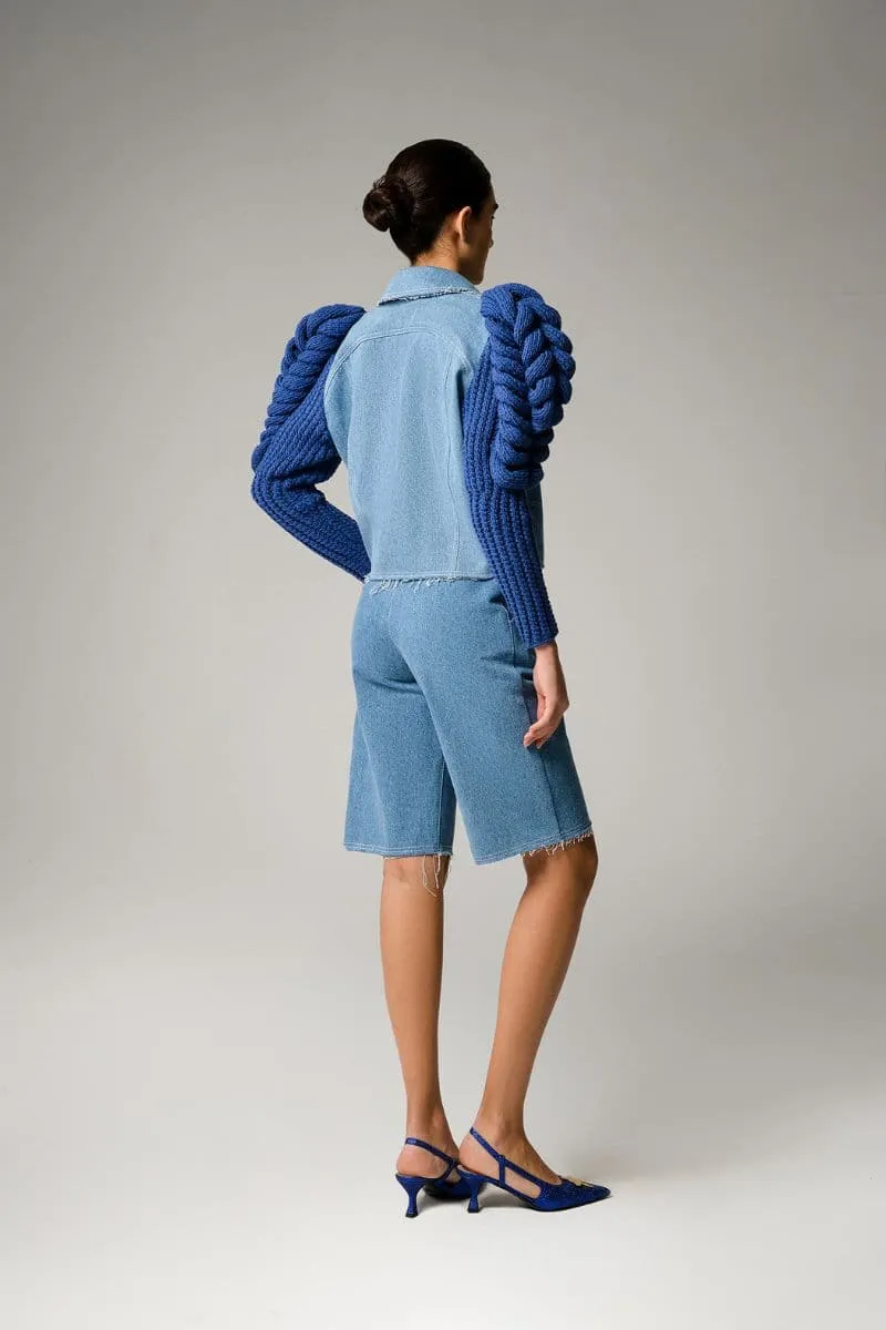 AQUA DENIM KNITTED SLEEVES JACKET