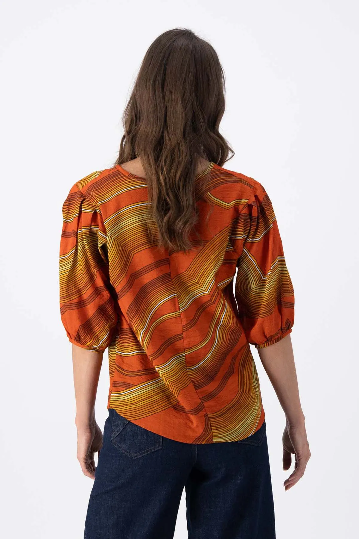 Aurora Blouse Orange in Seersucker