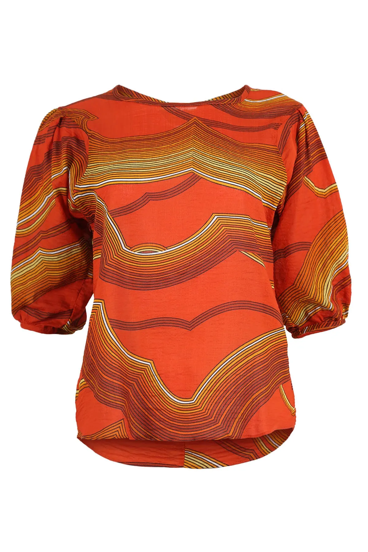 Aurora Blouse Orange in Seersucker