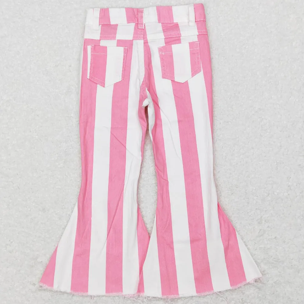 Baby Girls Jeans Pants Pink Stripes Valentines Denim Bell Pants P0315