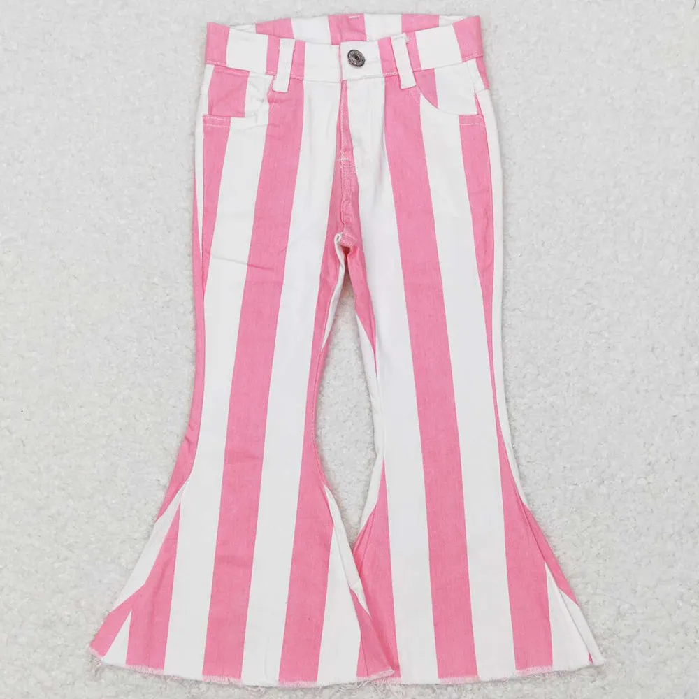 Baby Girls Jeans Pants Pink Stripes Valentines Denim Bell Pants P0315