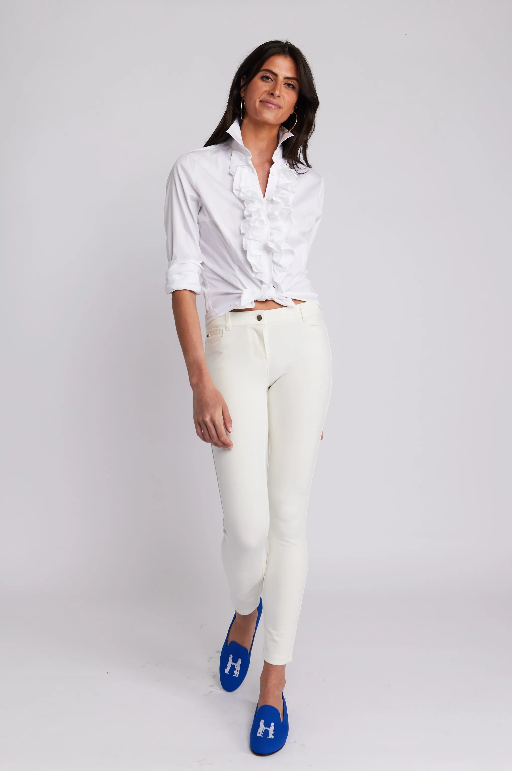 Belinda Blouse in White Stretch