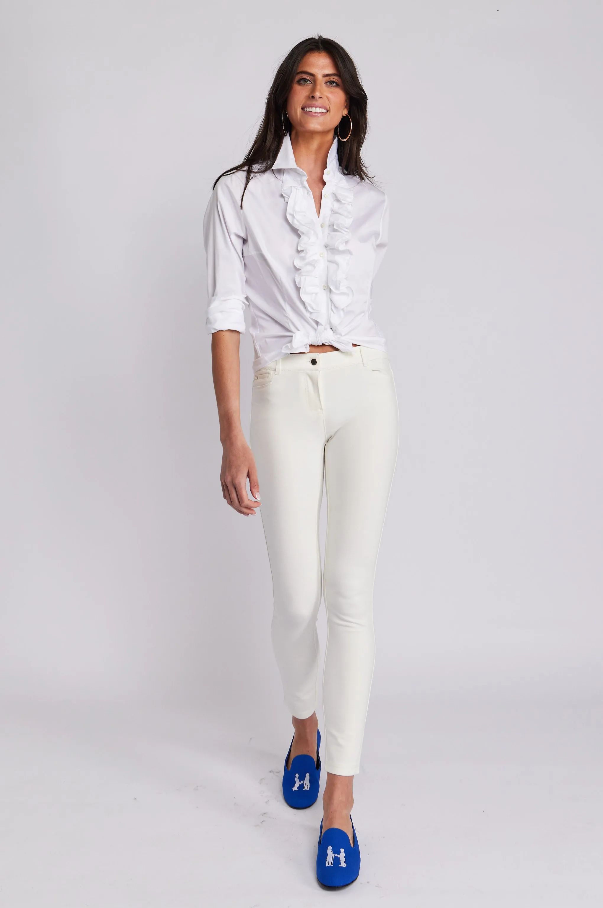 Belinda Blouse in White Stretch