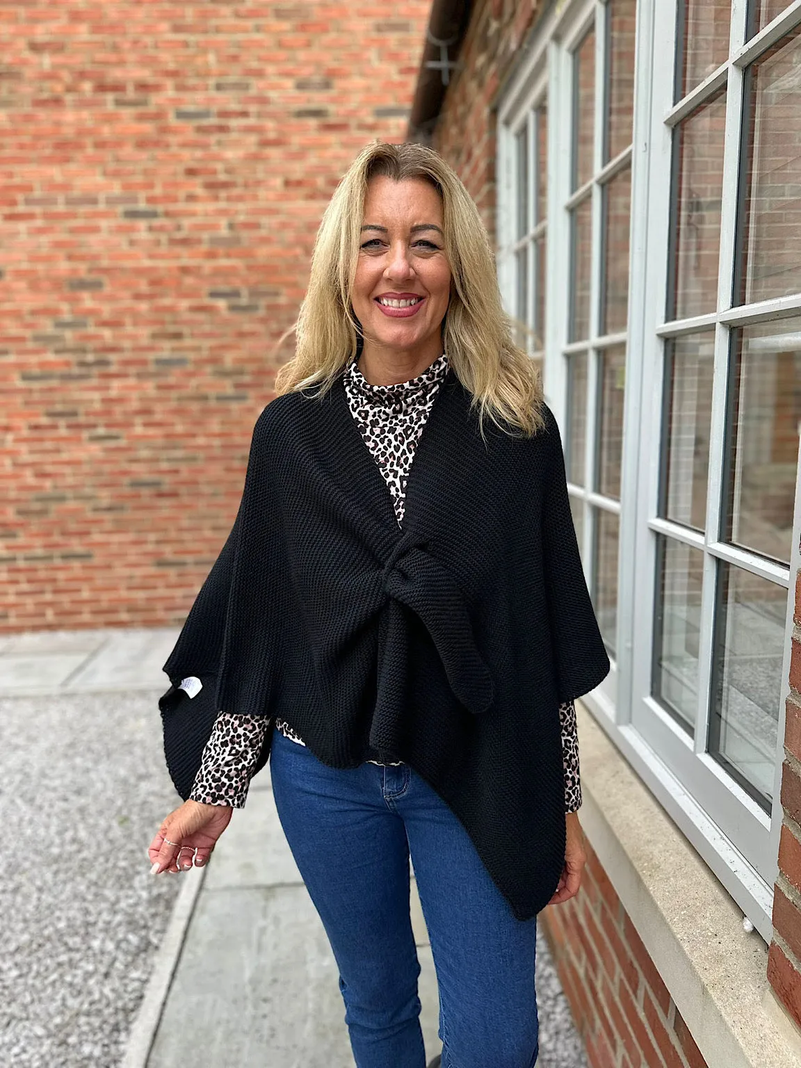 Black Knit Tie Shawl Polly