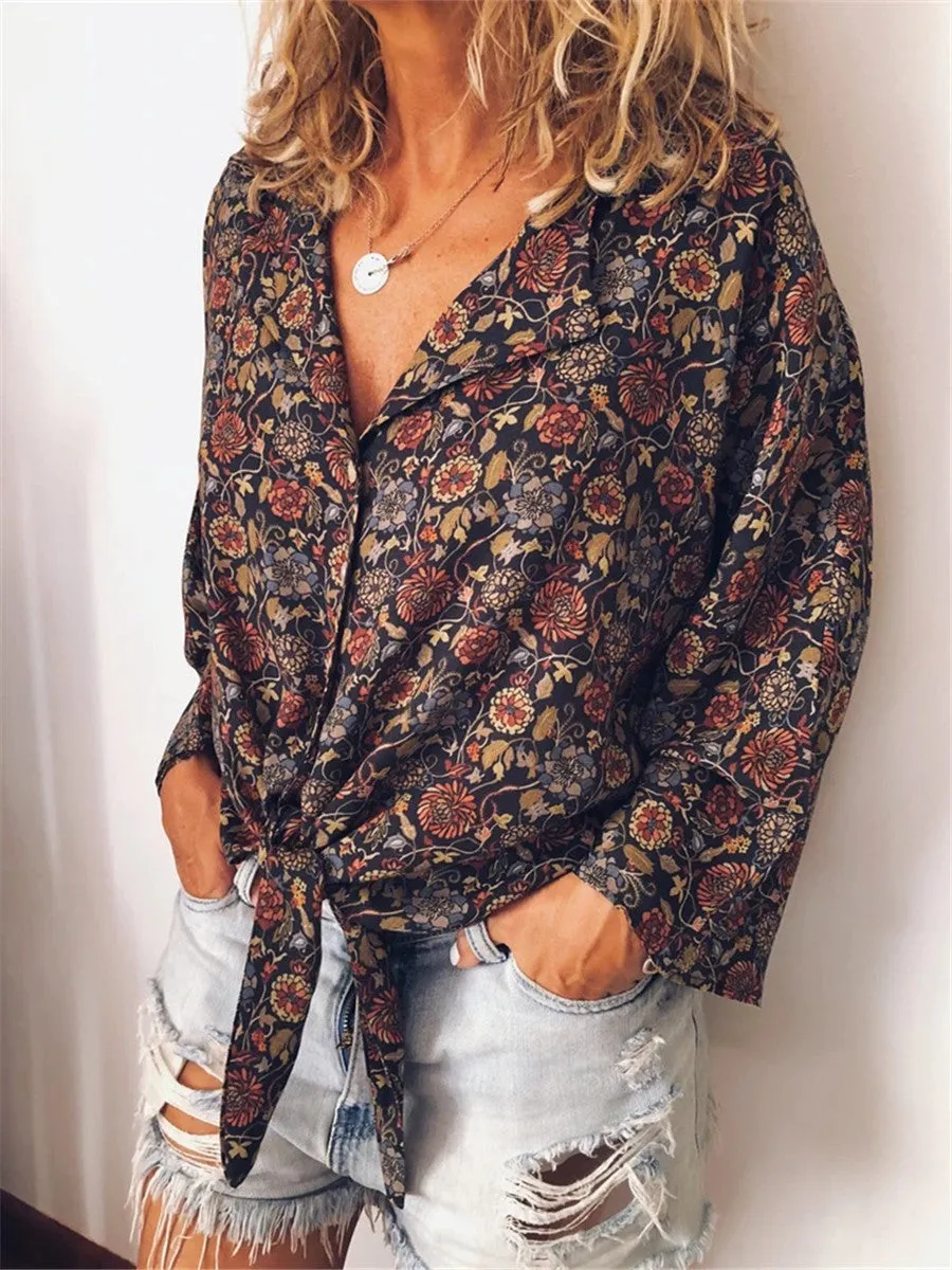 Bohemian Retro Casual Loose Floral Shirt Top