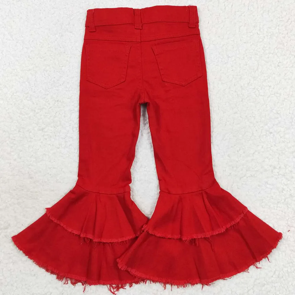 Boutique Baby Girls Jeans Pants Red Boutique Denim Bell Bottoms P0270