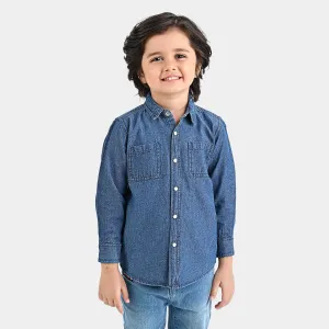 Boys Denim rigid Shirt Catch My Vibe-Blue