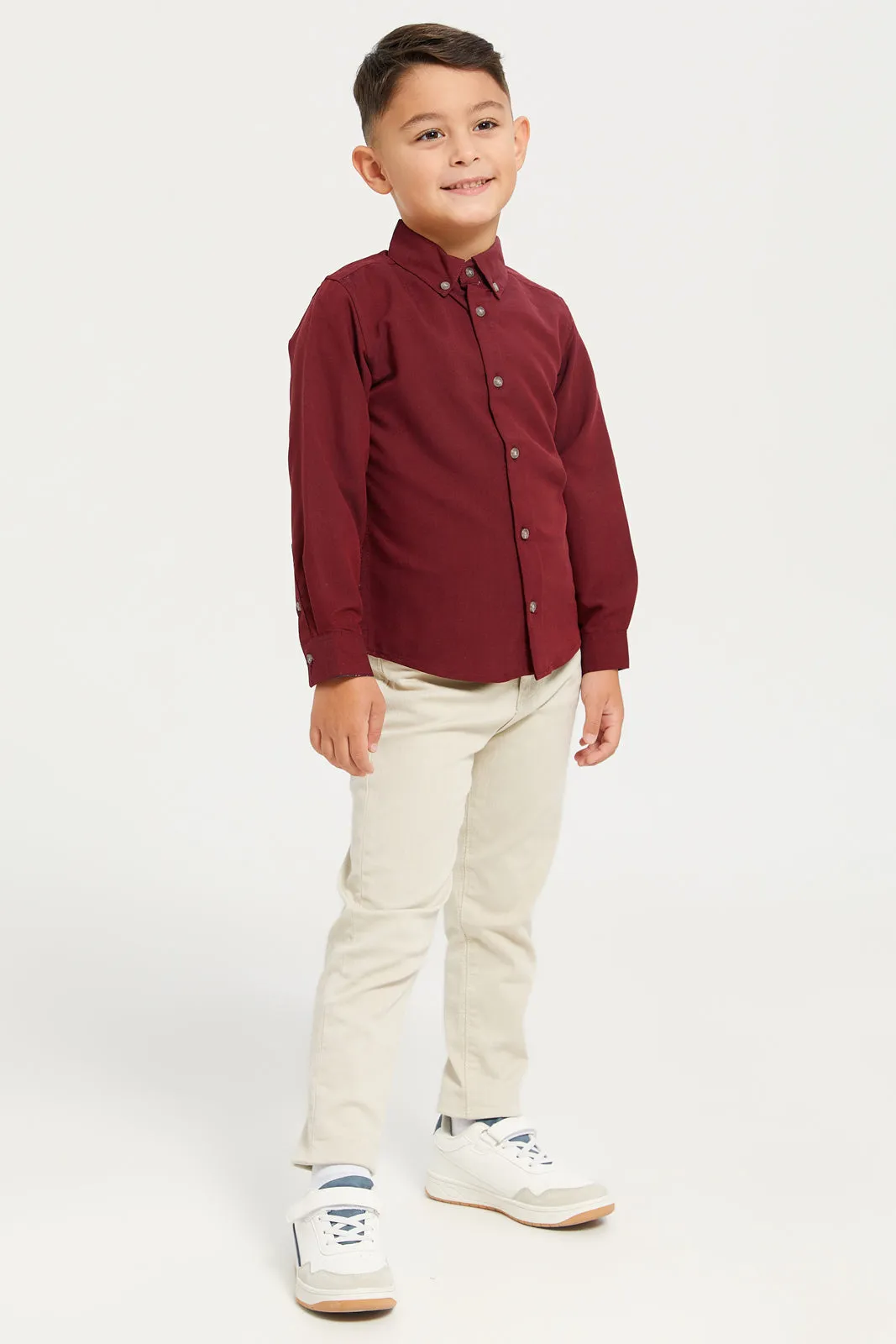 Boys Junior Burgundy Plain Trimmed Shirt