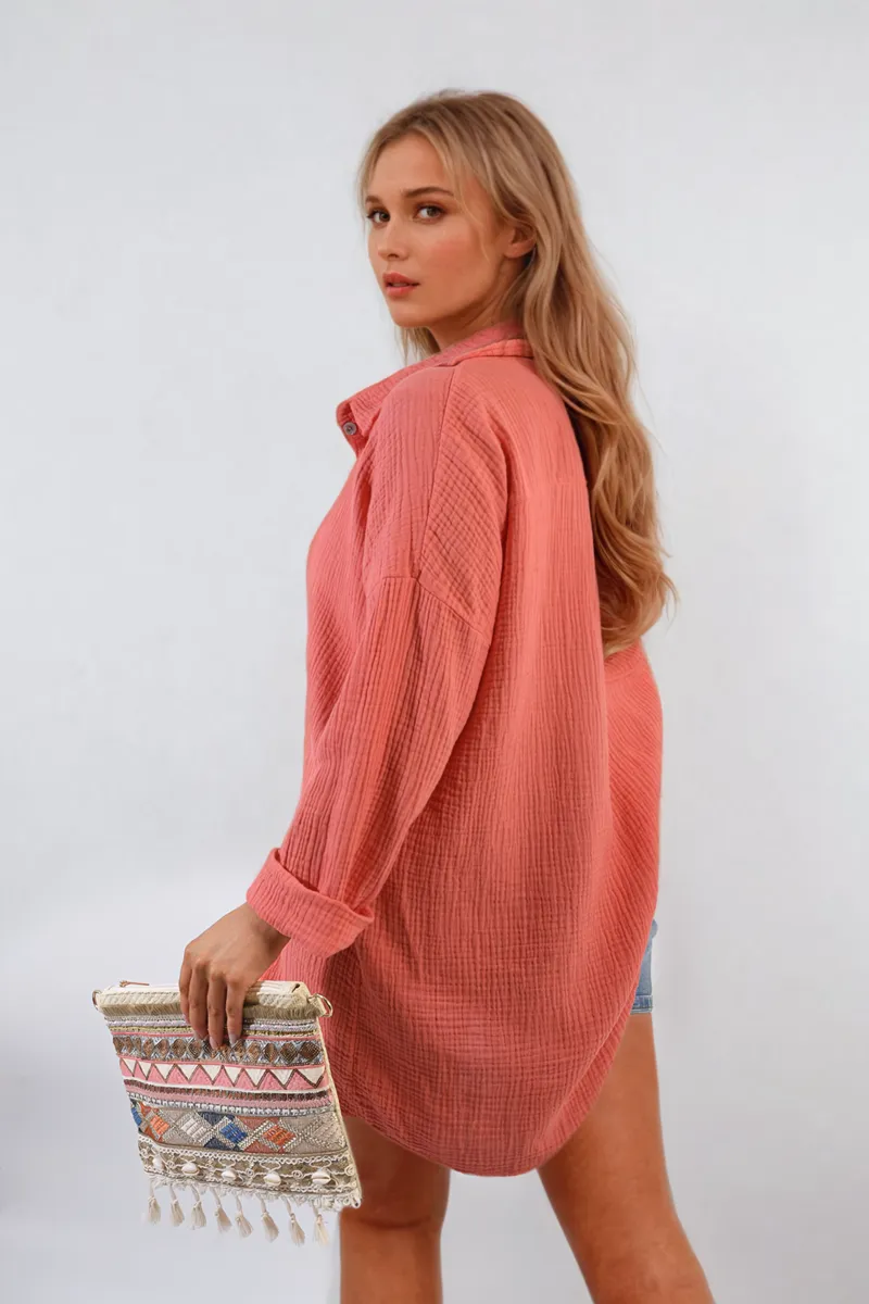 Button Down Long Sleeve Oversized Shirt