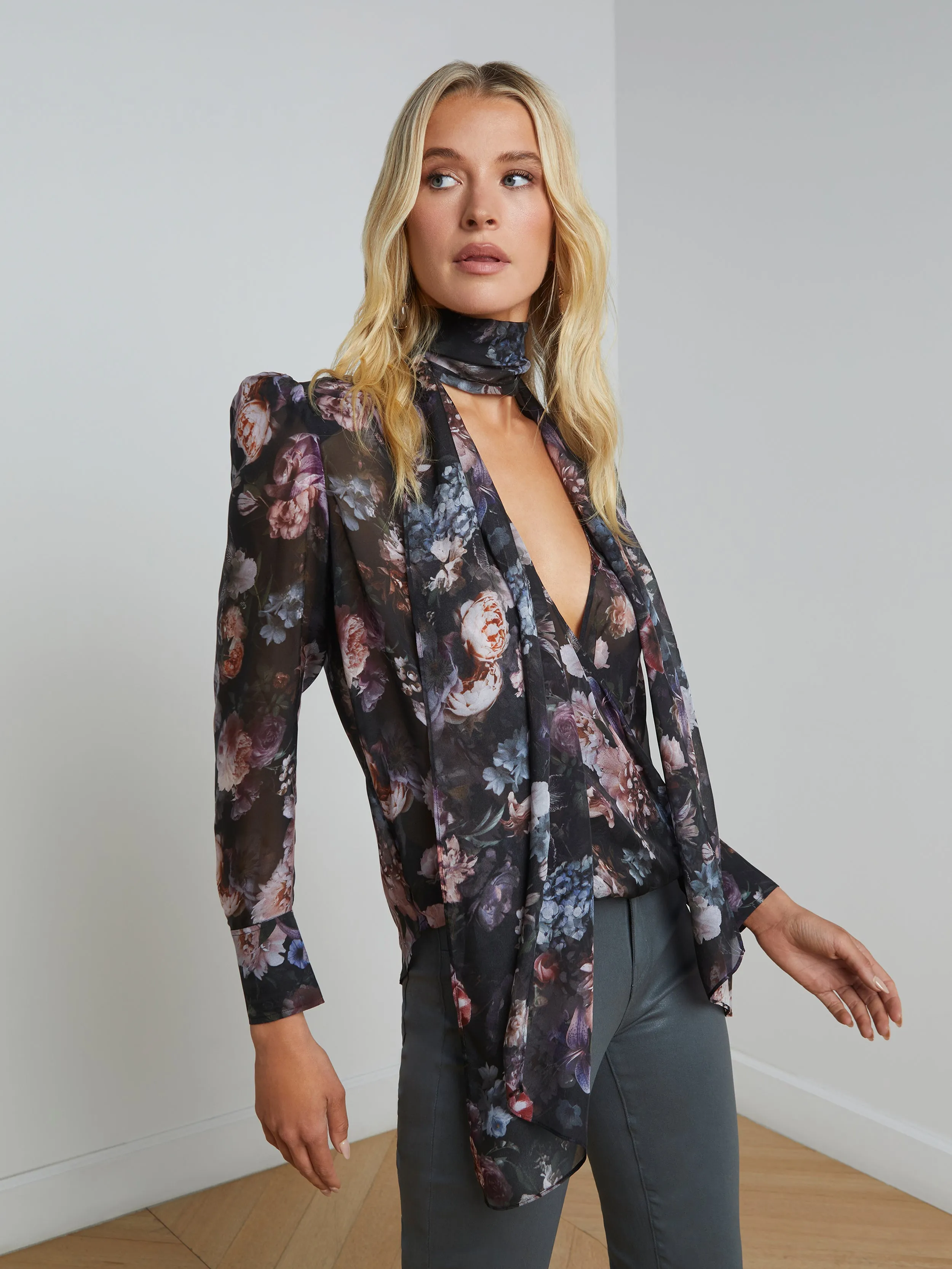 Cambria Silk Tie-Neck Blouse