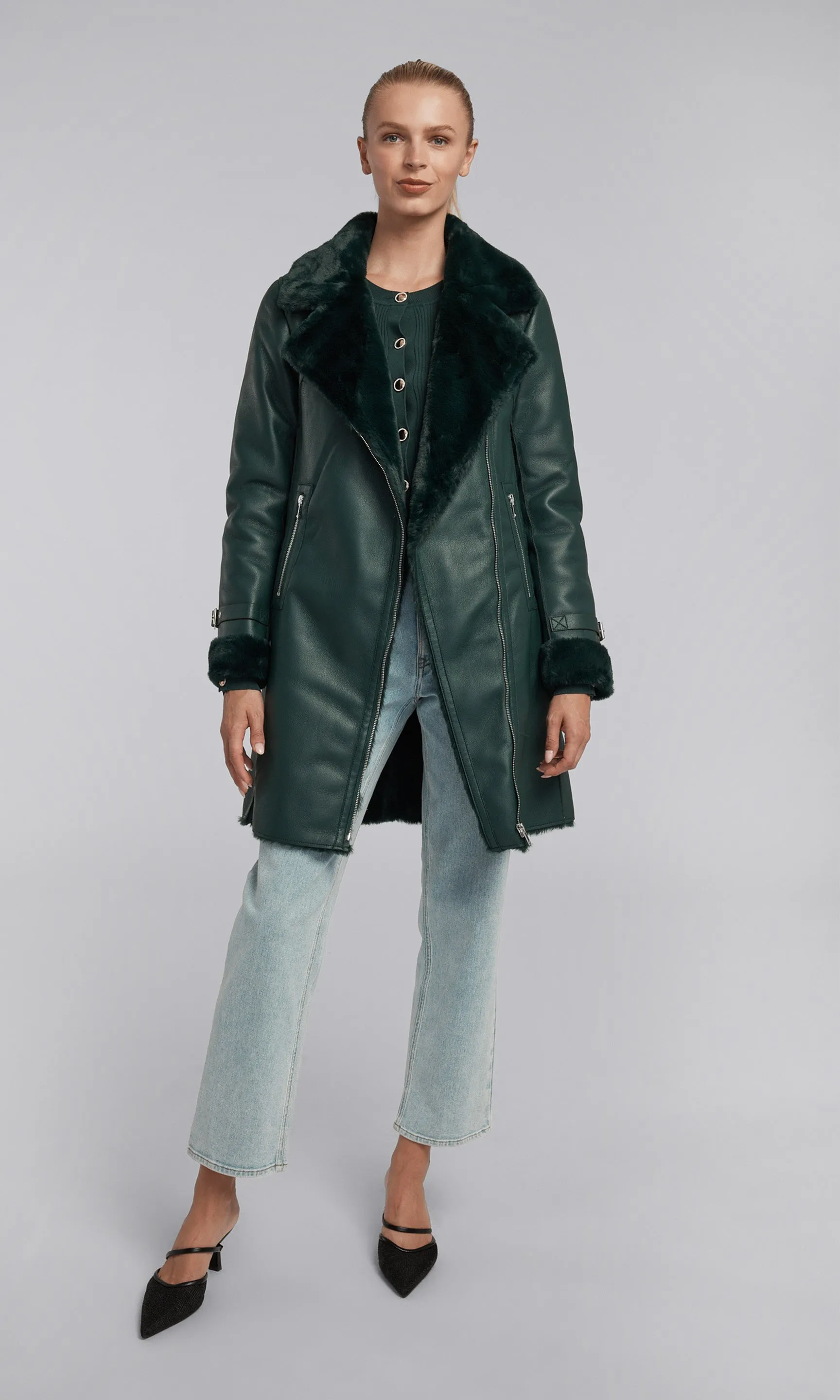 Carla Vegan Leather And Faux Fur Combo Coat