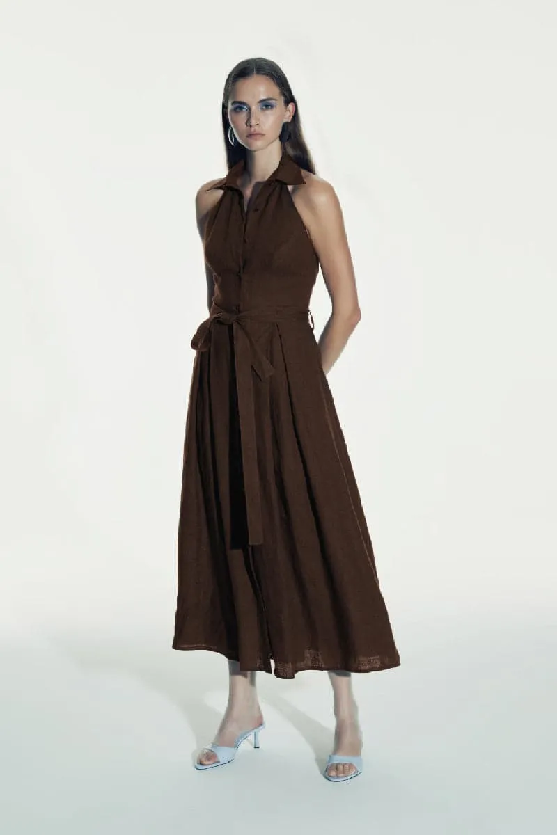 CARRIE BURNT SIENA LINEN MAXI DRESS