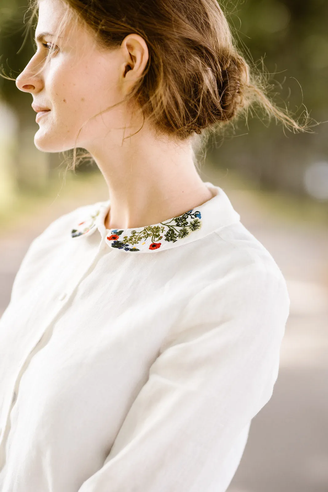 Classic Shirt with Embroidered Garden Collar, Long Sleeve