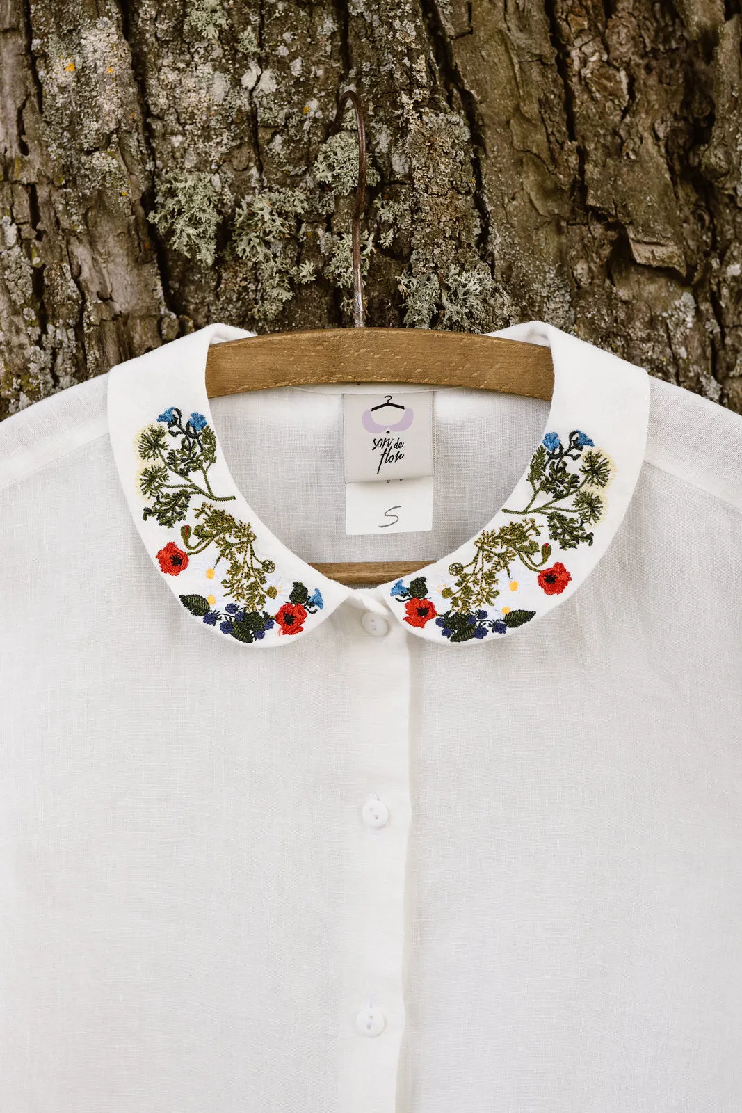 Classic Shirt with Embroidered Garden Collar, Long Sleeve