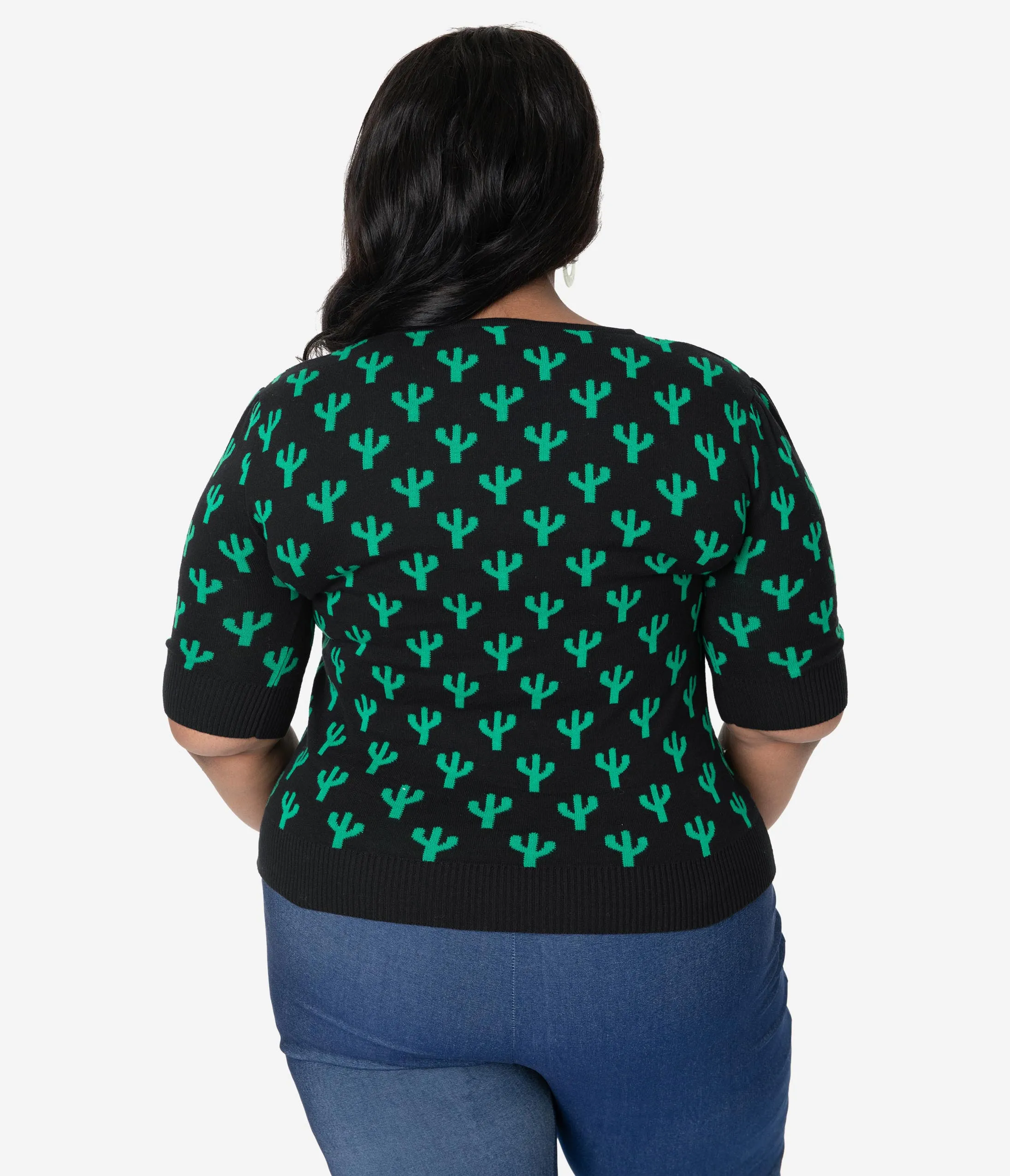 Collectif Plus Size Black & Green Cactus Chrissie Knit Sweater