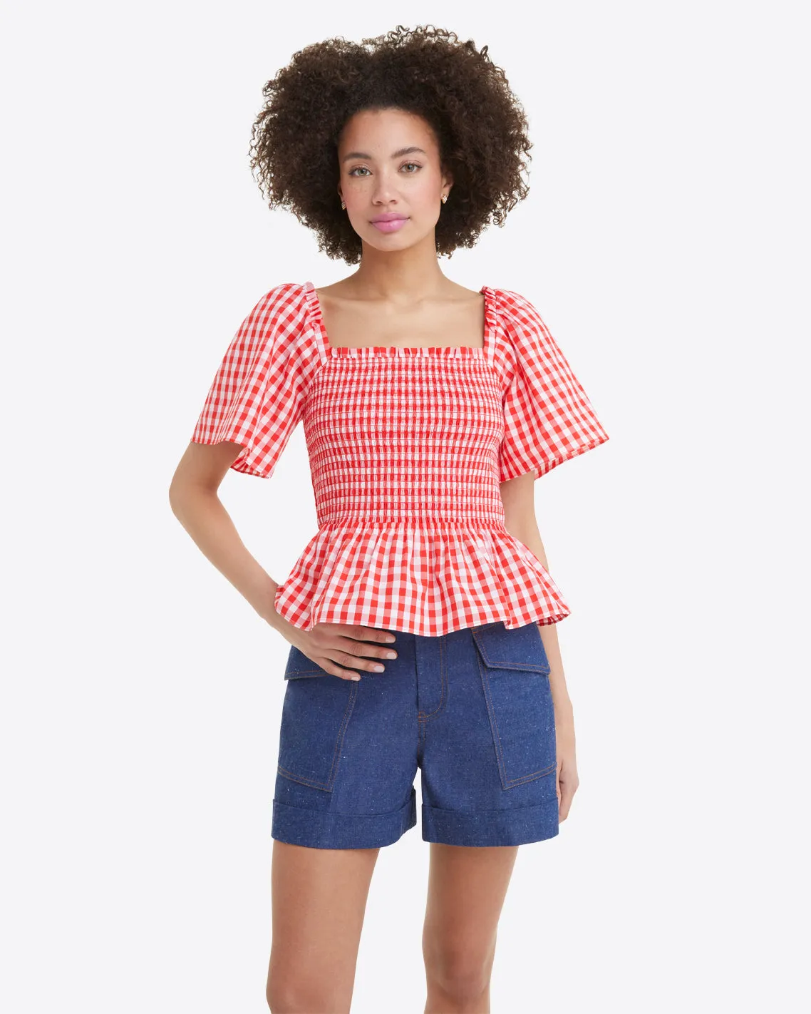 Deana Smocked Top in Poppy Red Gingham