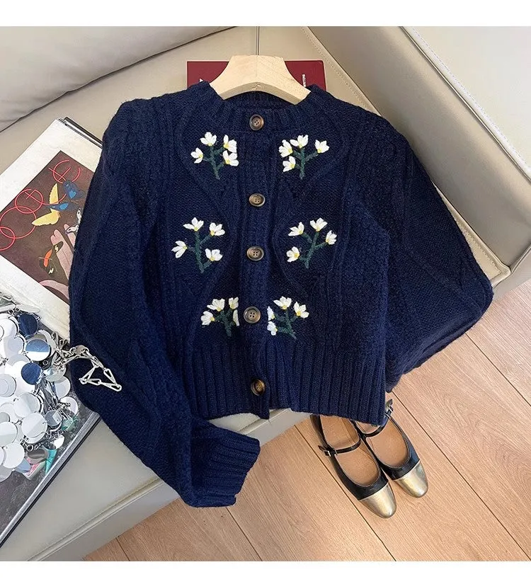 embroidered sweater jacket for women knitted cardigan    S4837