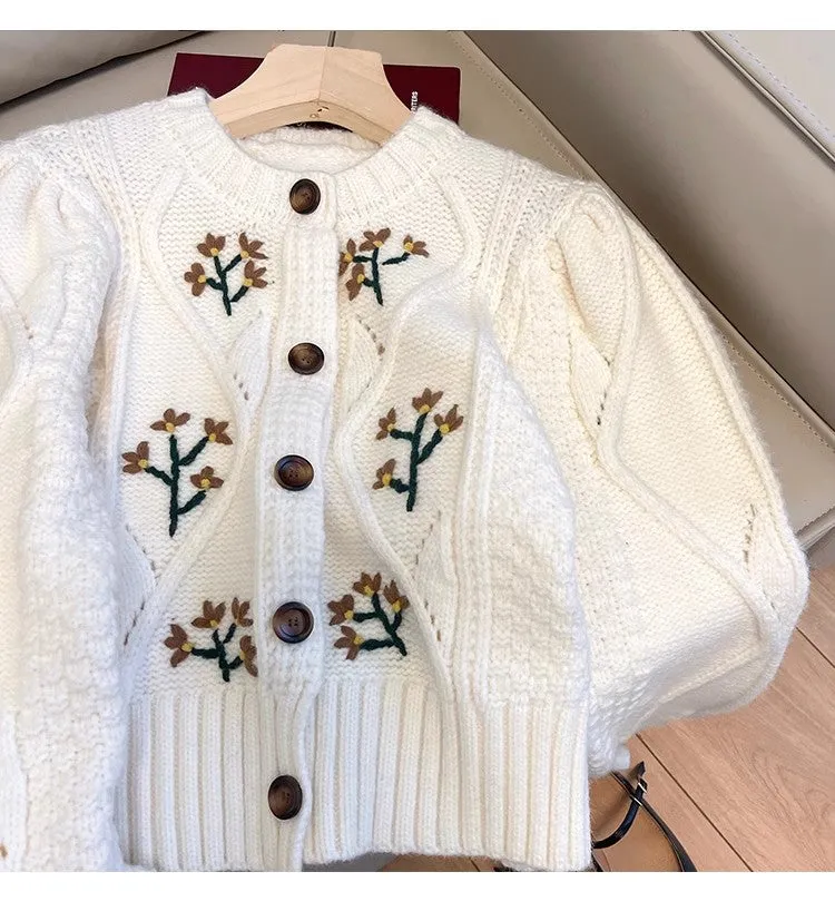 embroidered sweater jacket for women knitted cardigan    S4837