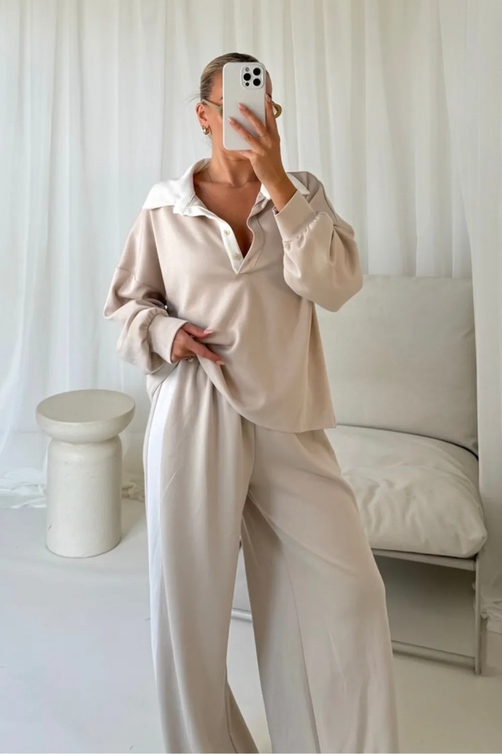 Eva beige soft trouser set