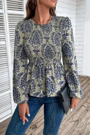 Feminine Smocked Printed Blouse for Any Occasion