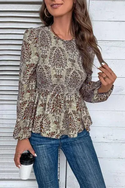 Feminine Smocked Printed Blouse for Any Occasion