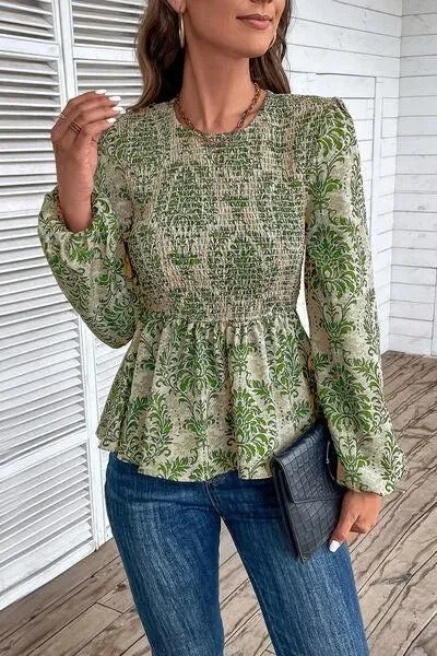 Feminine Smocked Printed Blouse for Any Occasion