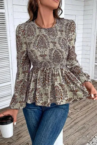 Feminine Smocked Printed Blouse for Any Occasion