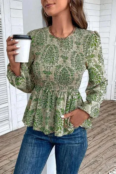 Feminine Smocked Printed Blouse for Any Occasion