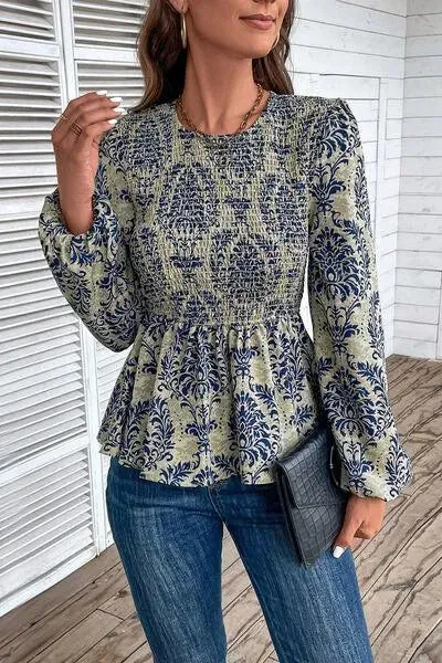 Feminine Smocked Printed Blouse for Any Occasion