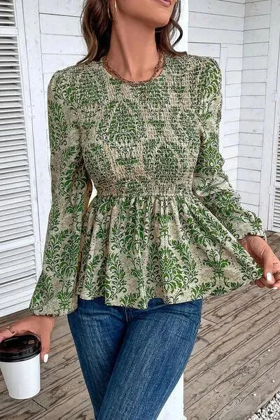 Feminine Smocked Printed Blouse for Any Occasion