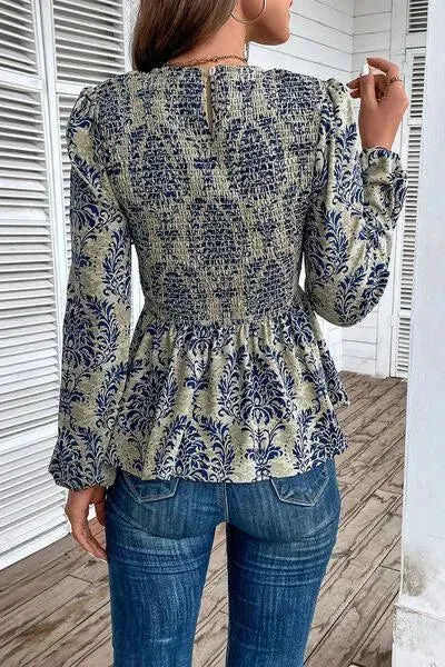 Feminine Smocked Printed Blouse for Any Occasion