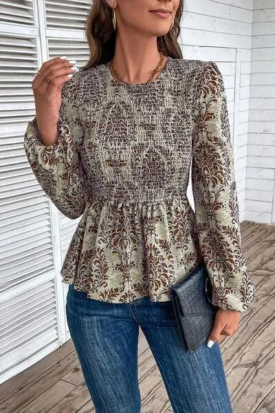 Feminine Smocked Printed Blouse for Any Occasion