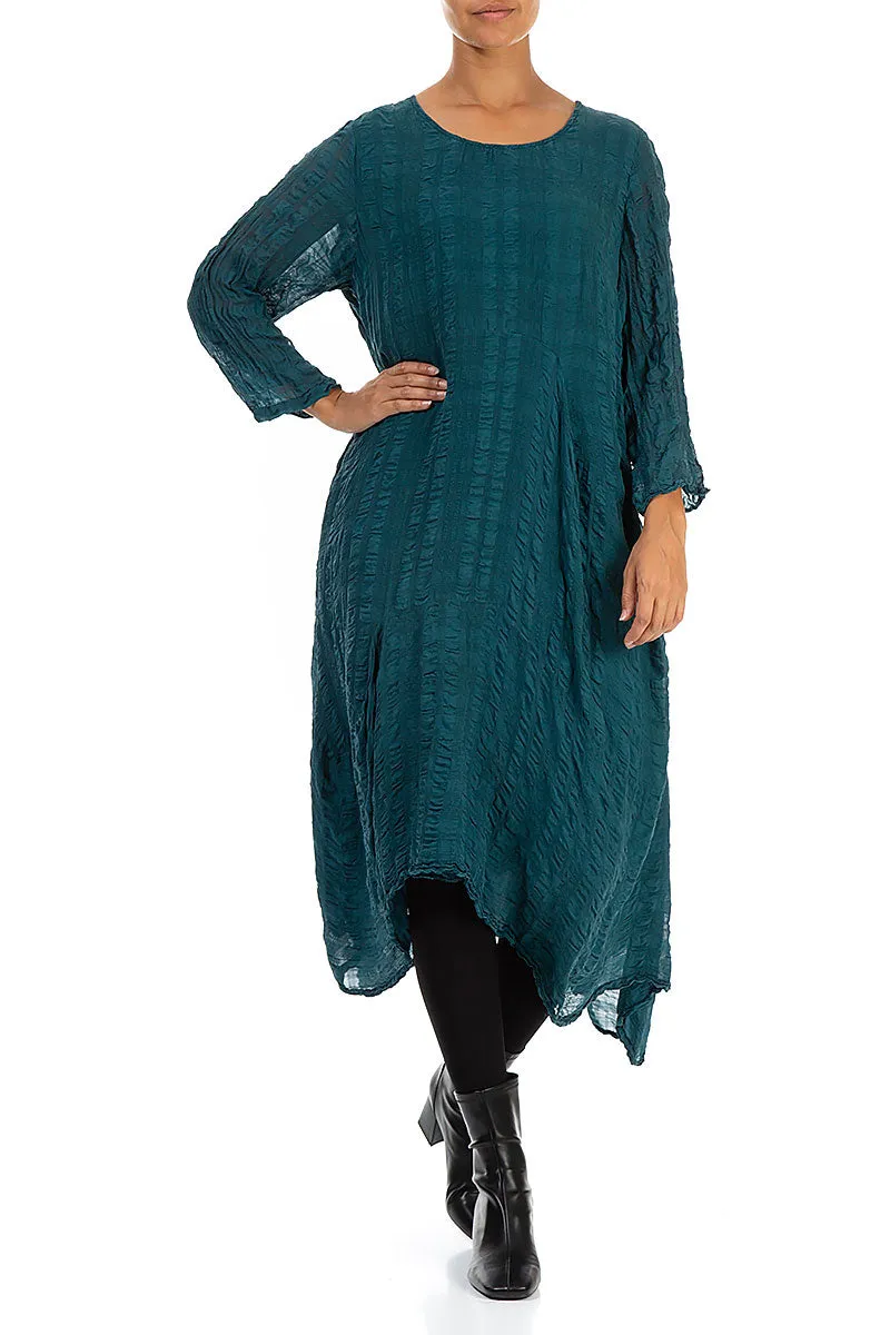 Flowy Teal Textured Silk Dress