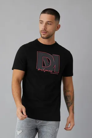 Fusion Printed crew neck t-shirt in BLACK