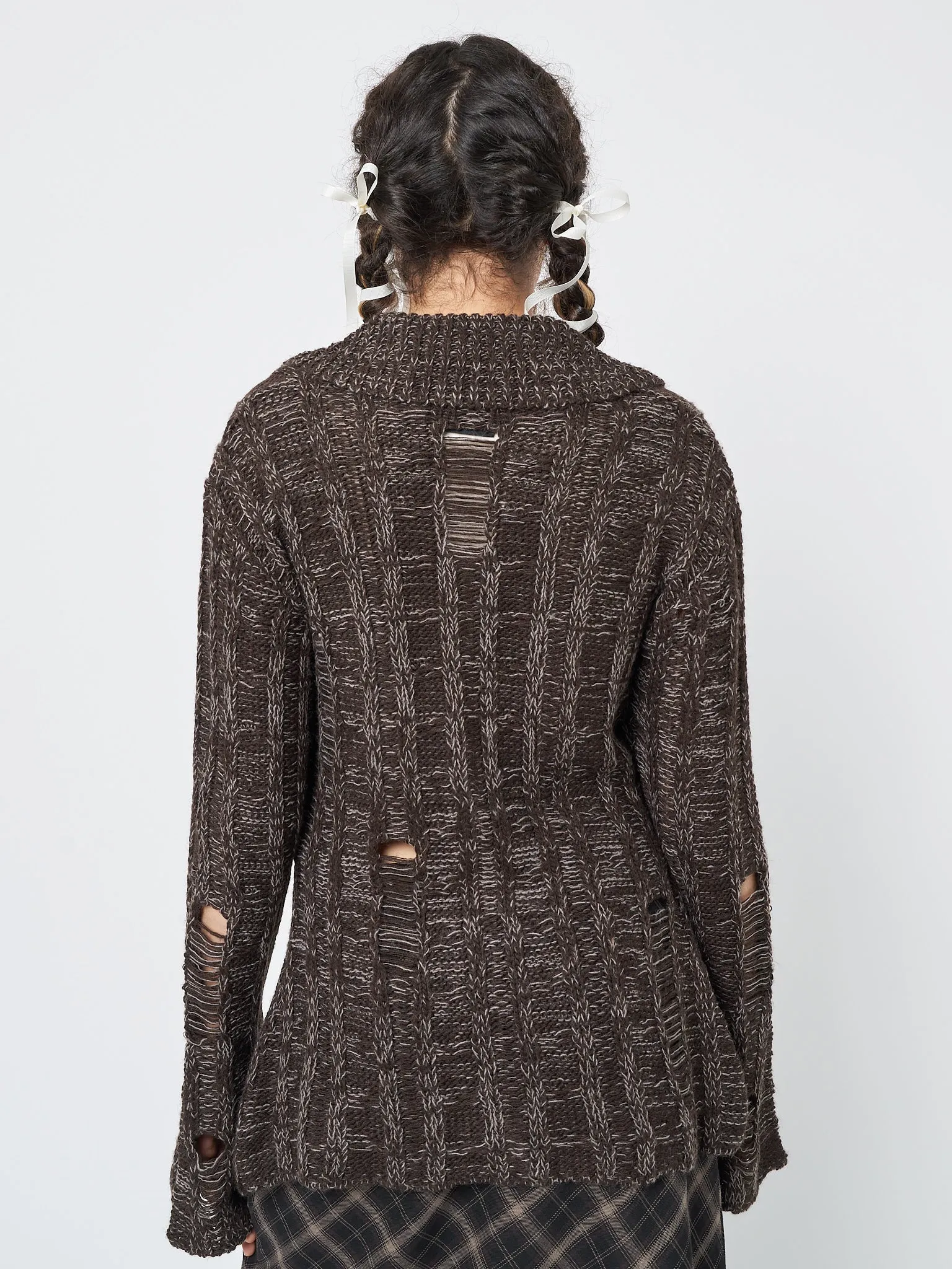 Gem Brown Distressed Knit Cardigan