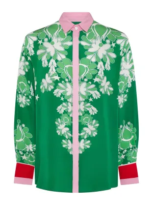 Geo flower green Nova crepe shirt