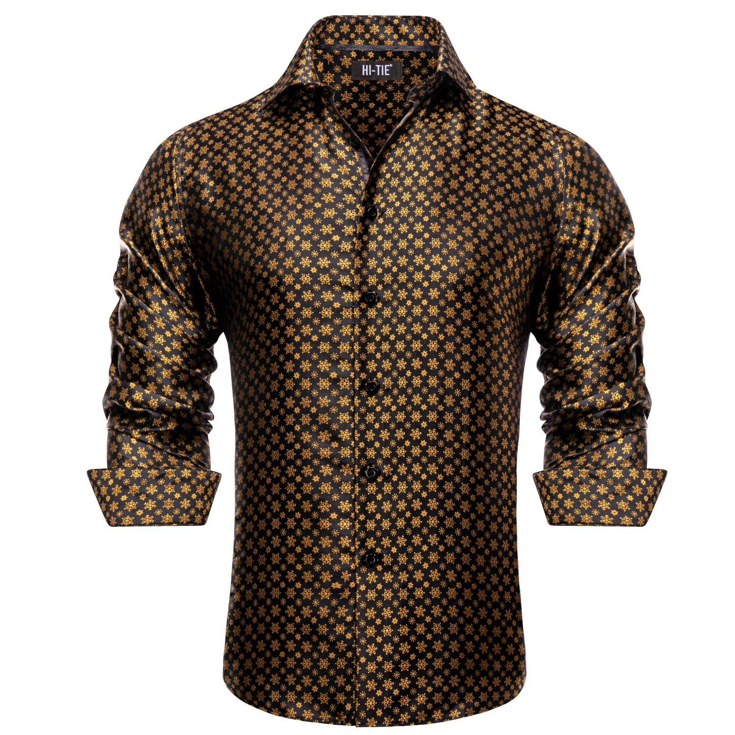 Gold Small Snowfake Men Long Sleeve Shirt Christmas