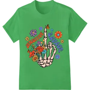 Groovy Skeleton Hand Peace Sign | Psychedelic 60s DTF Print