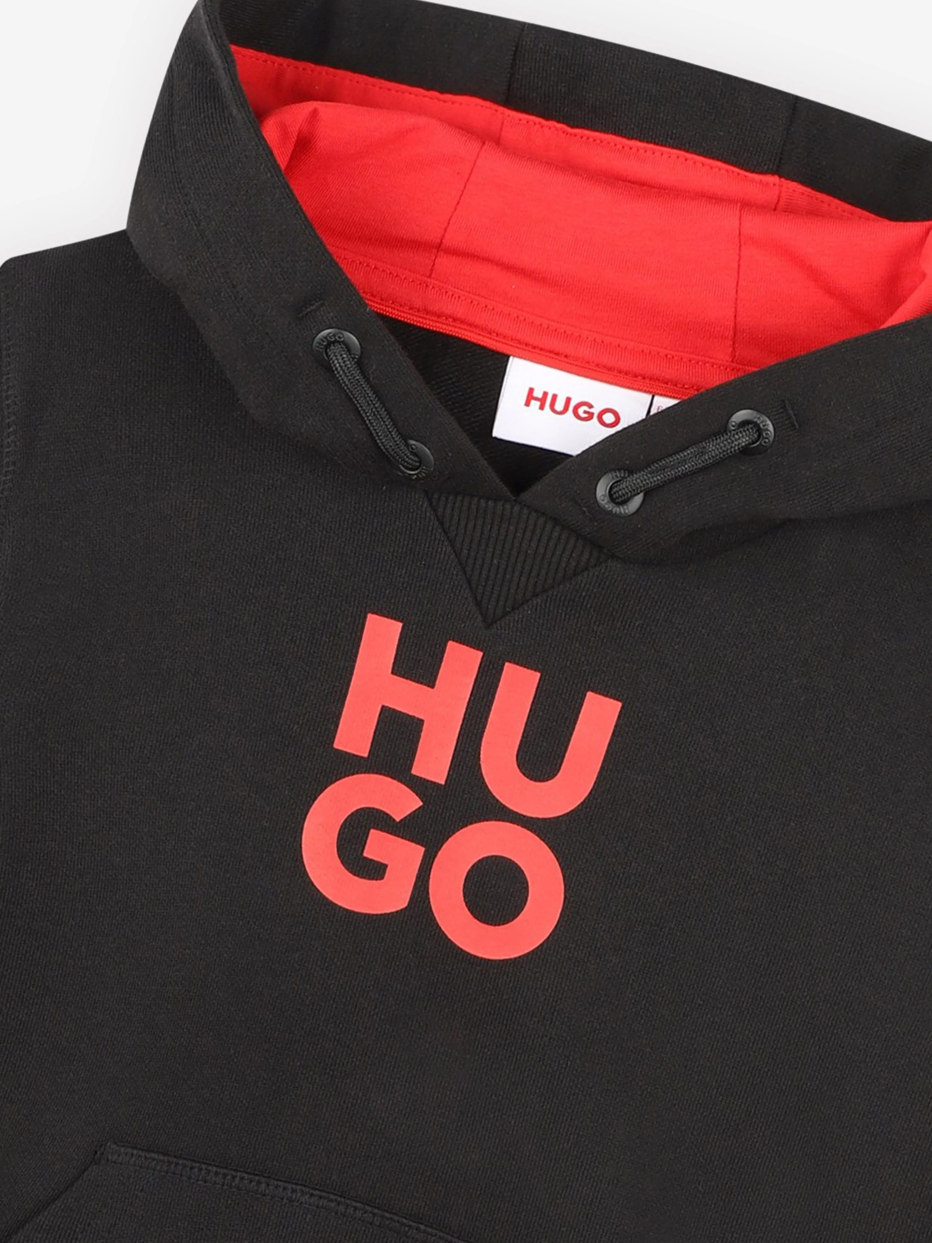 Hugo Boys Logo Print Hoodie in Black