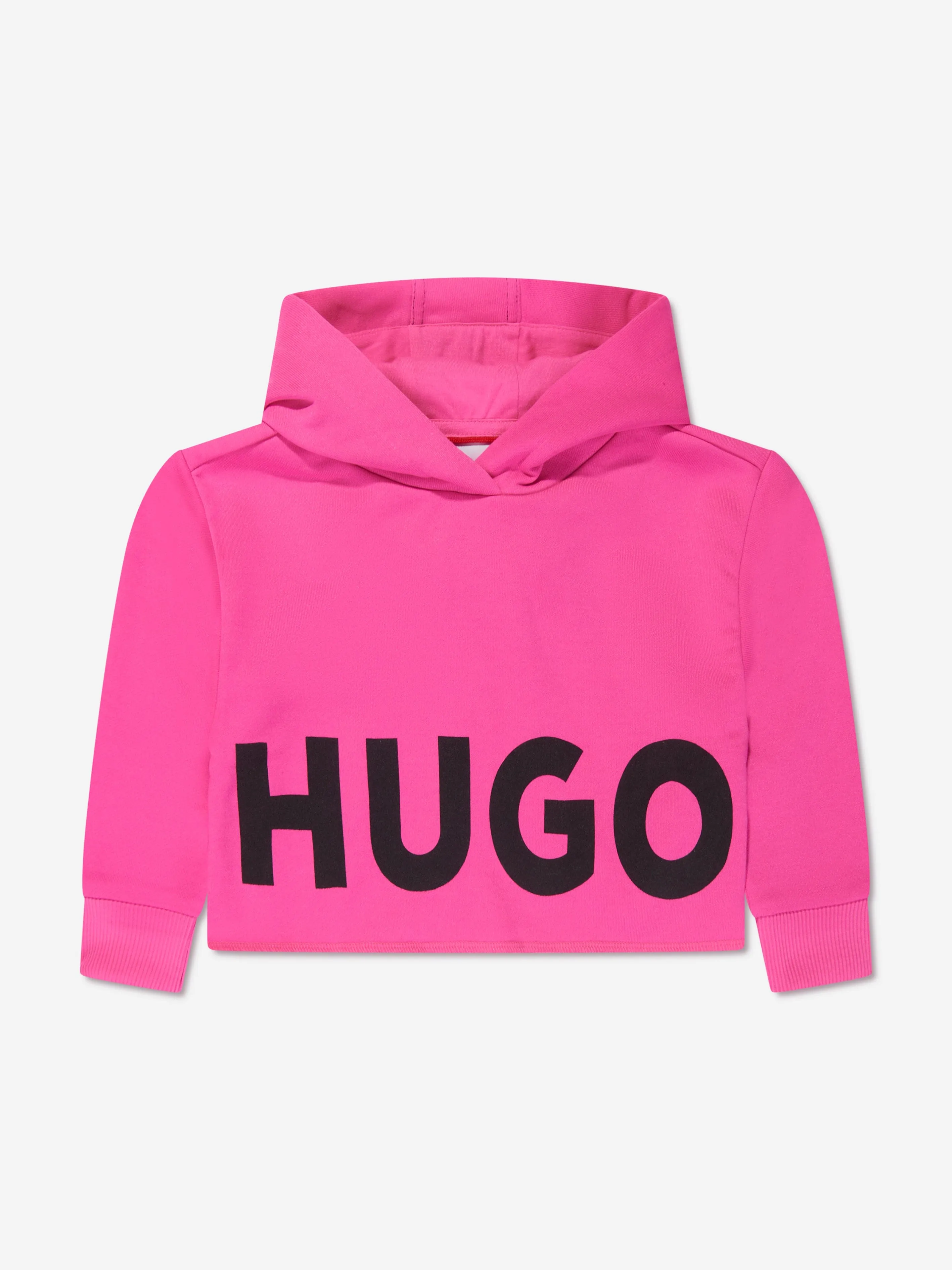 Hugo Girls Logo Print Cropped Hoodie in Pink