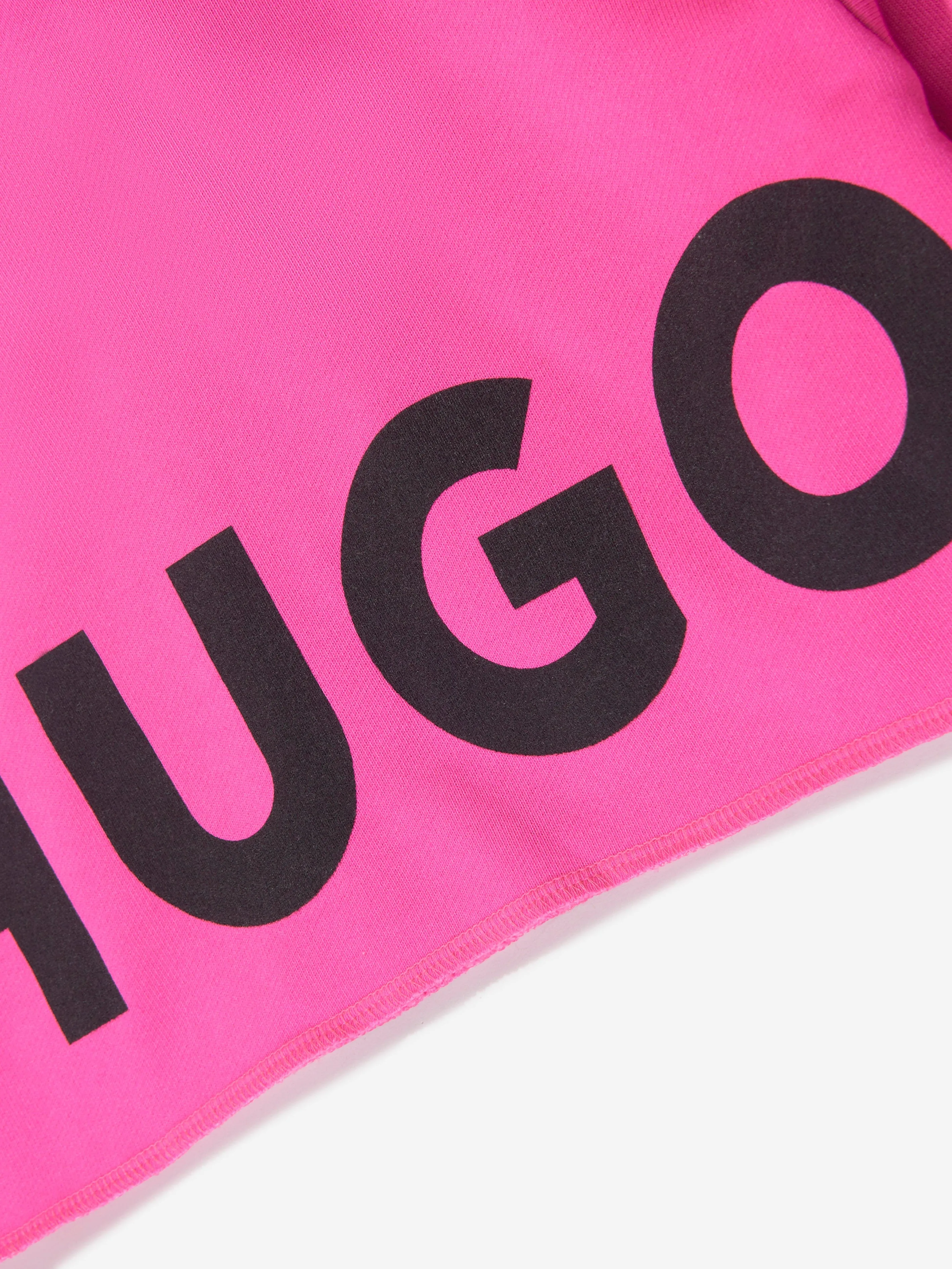 Hugo Girls Logo Print Cropped Hoodie in Pink