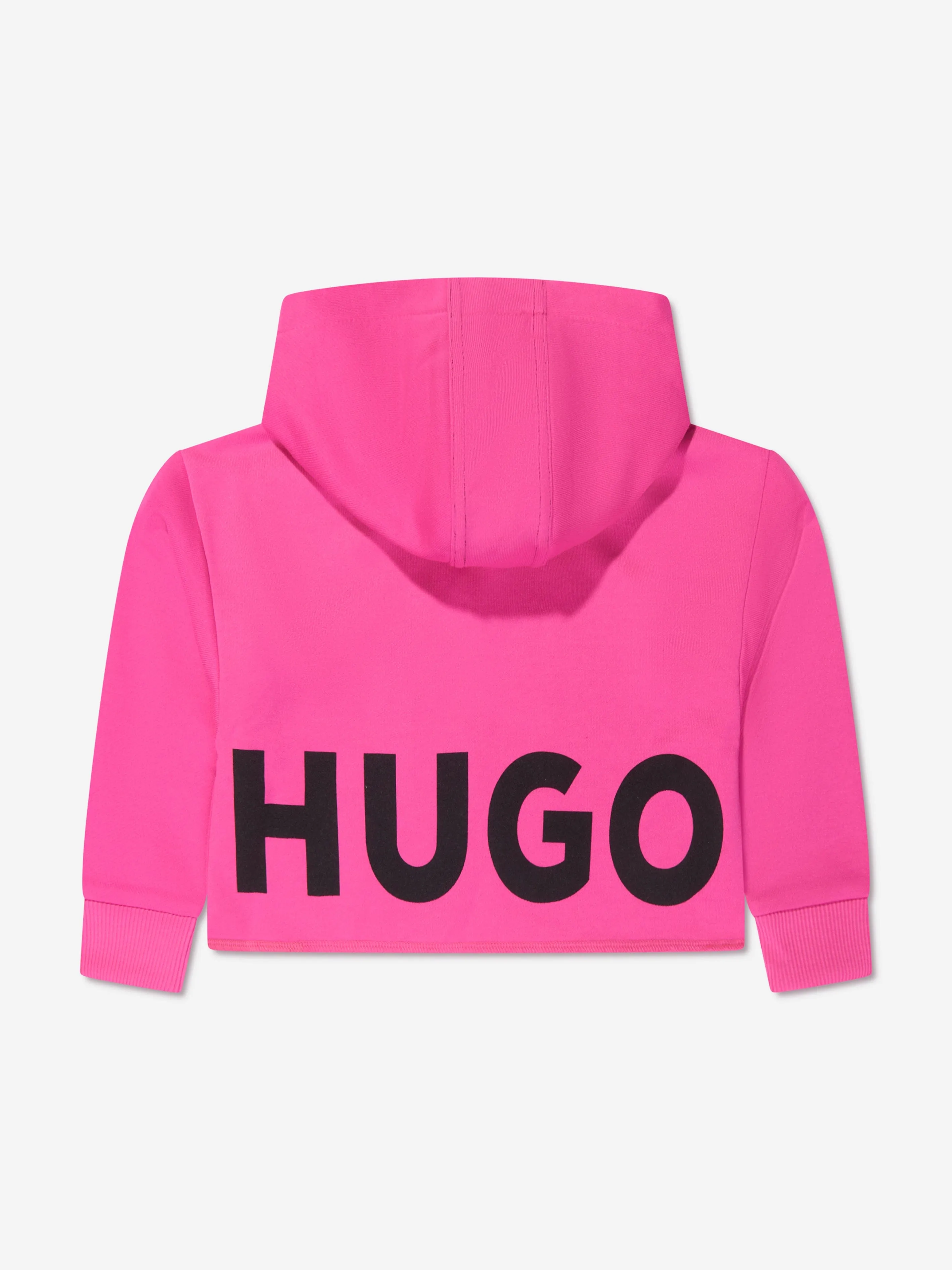 Hugo Girls Logo Print Cropped Hoodie in Pink