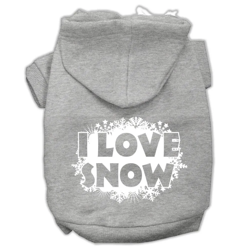 I Love Snow Screenprint Pet Hoodies Grey Size S (10)