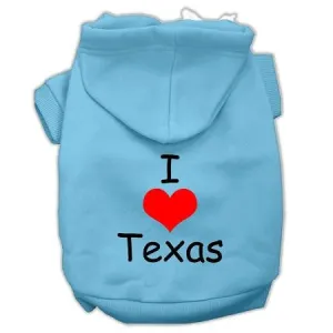 I Love Texas Screen Print Pet Hoodies Baby Blue Size XXXL (20)