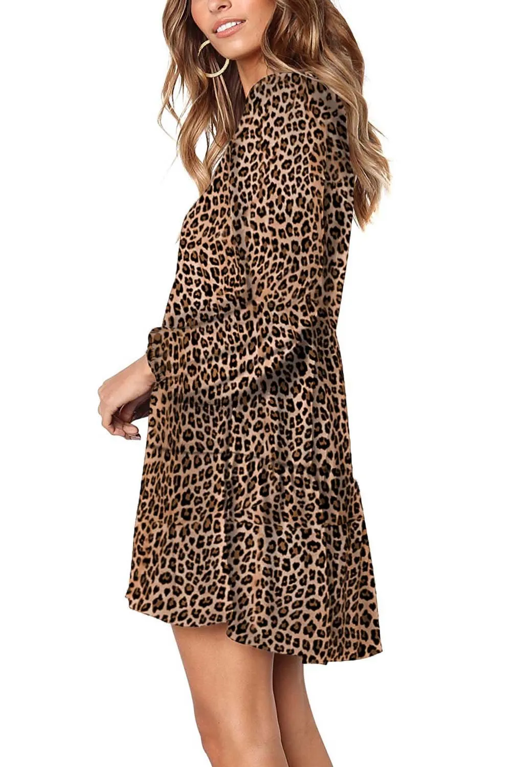 Leopard Ruffle V-Neck Flowy Tunic Dress