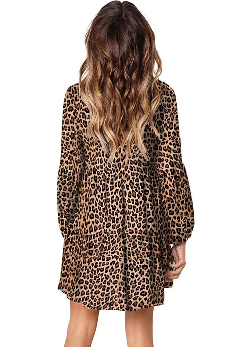 Leopard Ruffle V-Neck Flowy Tunic Dress