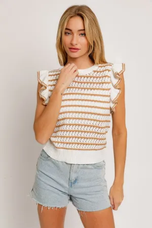 Lydia Ruffle Sleeve Stripe Knit Top