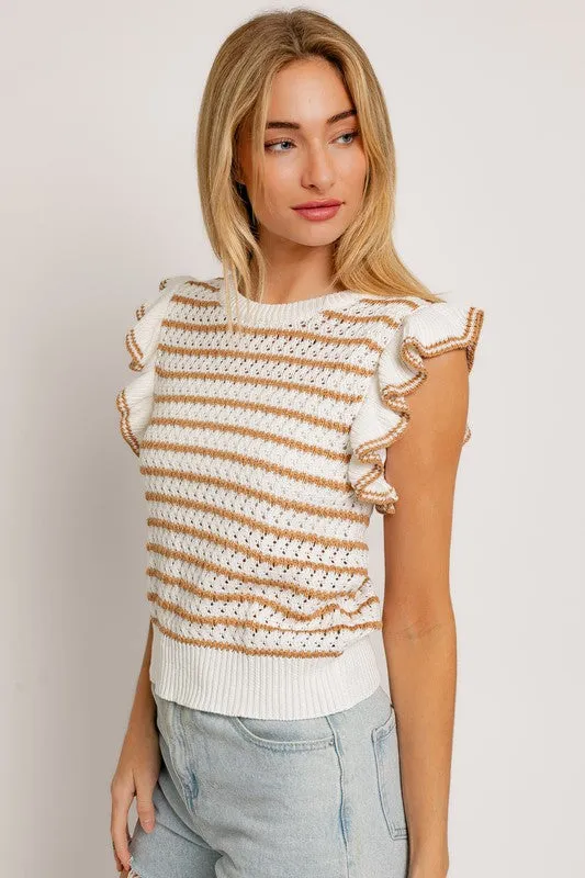 Lydia Ruffle Sleeve Stripe Knit Top