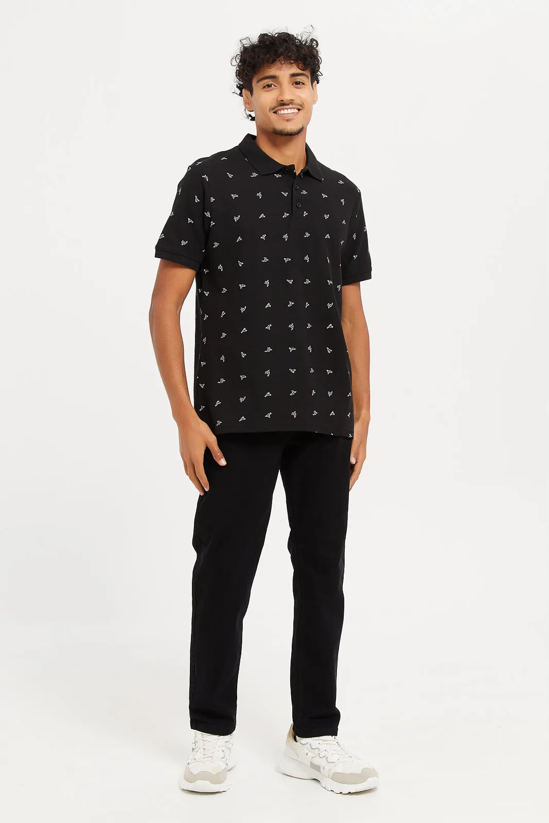 Men Black Printed Polo Shirt